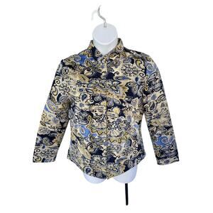 SILKLAND, SIZE LARGE, NAVY PAISLEY, JACKET, ZIP UP,